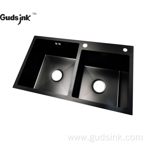 black nano double bowl handmade kitchen sink